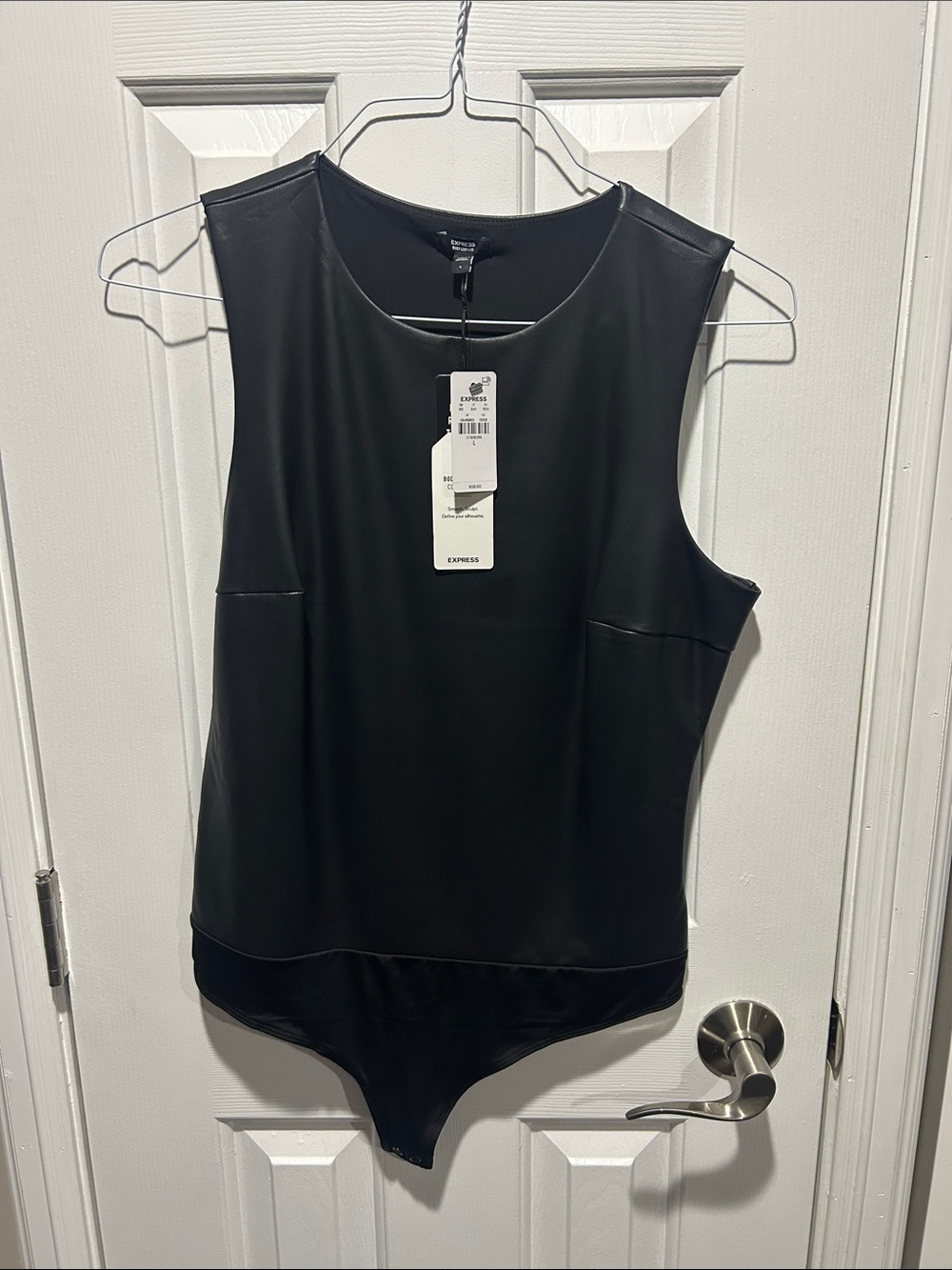 Express Black Faux Leather Sleeveless Bodysuit